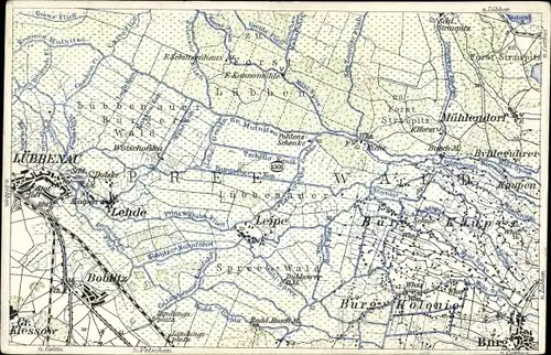 Landkarten Ak Lübbenau im Spreewald, Lehde, Leipe, Burg, Mühlendorf, Straupitz