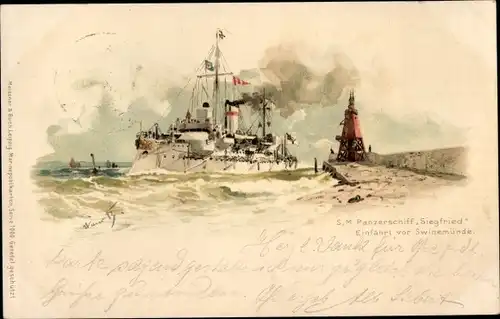 Künstler Litho Bohrdt, Hans, Swinemünde, Deutsches Kriegsschiff, SMS Siegfried, Panzerschiff