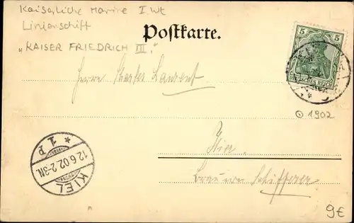 Ak Deutsches Kriegsschiff, SMS Kaiser Friedrich III, Linienschiff, Kaiserliche Marine