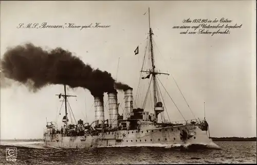 Ak Deutsches Kriegsschiff, SMS Bremen, Kleiner gesch. Kreuzer, Kaiserliche Marine