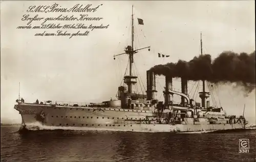 Ak Deutsches Kriegsschiff, SMS Prinz Adalbert, Großer geschützter Kreuzer, Gesunken am 23 Okt 1915