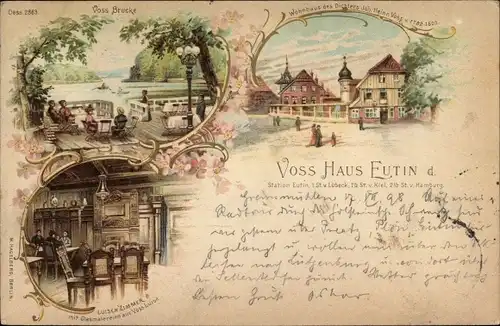 Litho Eutin in Ostholstein, Joh. Heinrich Voss Haus, Luisen Zimmer, Voss Brücke