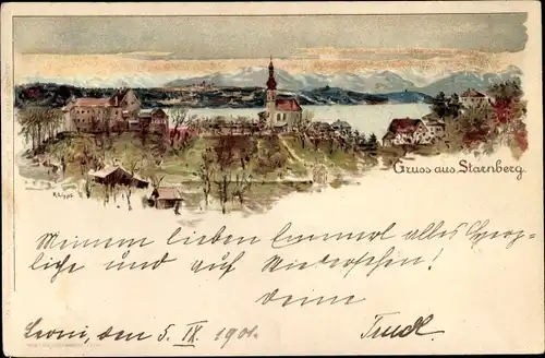 Künstler Litho Lipps, R., Starnberg in Oberbayern, Starnberger See, Kirche