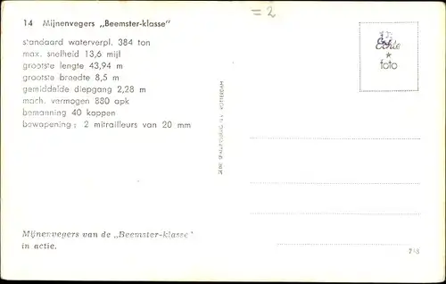 Ak Niederländisches Kriegsschiff, Mijnenvegers Beemster klasse