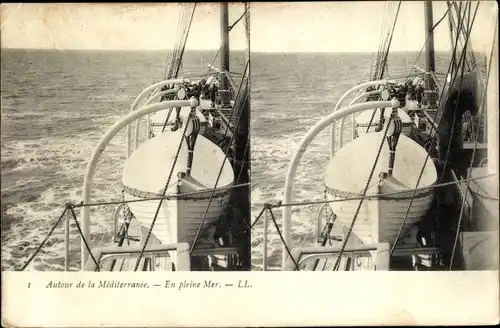 Stereo Ak Autour de la Mediterranee, En pleine Meer, Schiff, Schaluppe