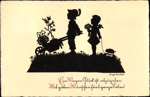 Scherenschnitt Künstler Ak Kocher Hugo, Ein Wagen Glück, Kinder