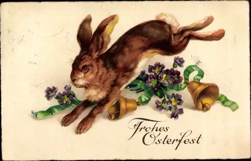 Ak Glückwunsch Ostern, Osterhase, Blumen, Glocke