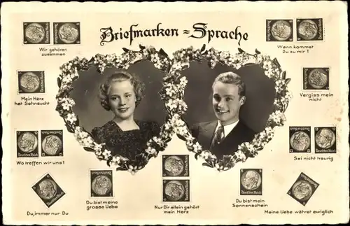 Ak Briefmarkensprache, Liebespaar