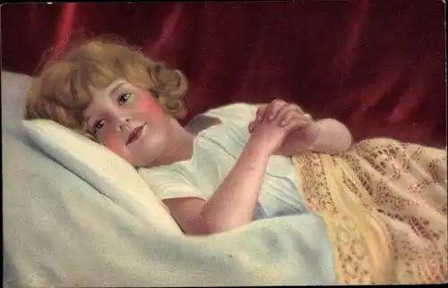 Ak Kind im Bett, Mädchen-Portrait