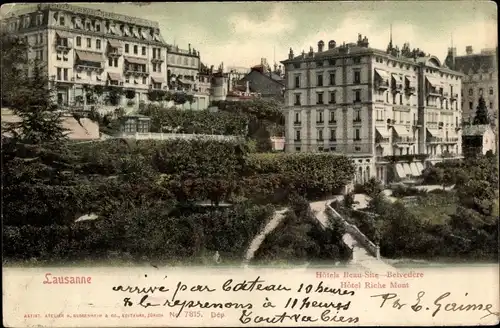 Ak Lausanne Kanton Waadt, Hôtels Beau Site, Belvédère, Hôtel Riche Mont