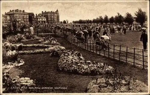 Ak Southsea Portsmouth South East England, Ladies Mile and New Gardens