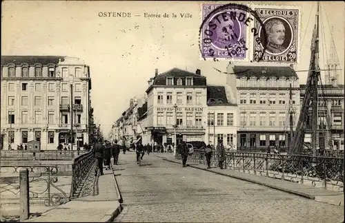 Ak Oostende Ostende Westflandern, Entree de la Ville, Hotel du Bassin