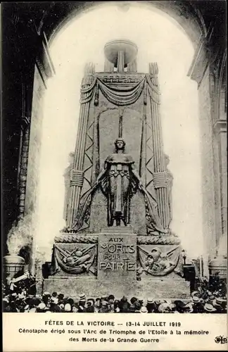 Ak Paris VIII, Triumphbogen, Arc de Triomphe, Fetes de la Victoire, Cenotaphe, Memoire des Morts