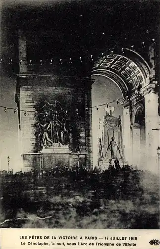 Ak Paris VIII, Triumphbogen, Arc de Triomphe, Fetes de la Victoire, Cenotaphe, Memoire des Morts