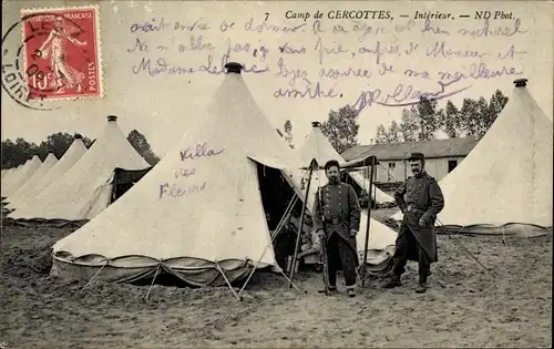 Ak Cercottes Loiret, Camp de Cercottes, Interieur, Zelte, Soldaten