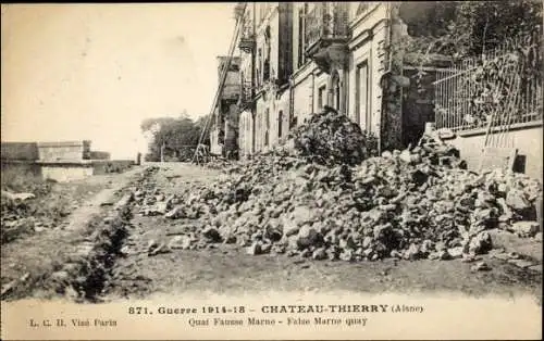 Ak Château Thierry Aisne, Guerre 1914-18, Quai Fausse Marne