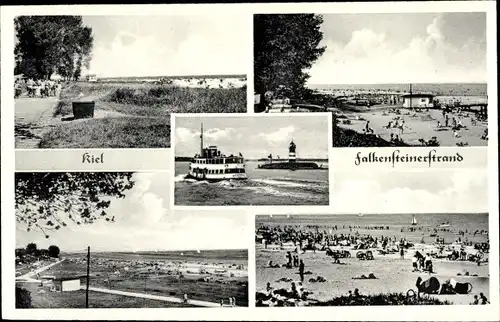 Ak Hansestadt Kiel, Falkensteinerstrand, Kitzeberg Dampfer, Leuchtturm, Strand
