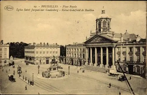 Ak Bruxelles Brüssel, Place Royale, Eglise Saint.Jacques-sur-Coudenberg, Statue Godefroid