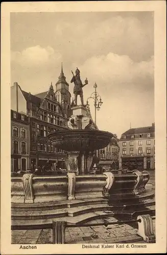 Ak Aachen in Nordrhein Westfalen, Kaiser Karl d. Gr. Denkmal, Brunnen