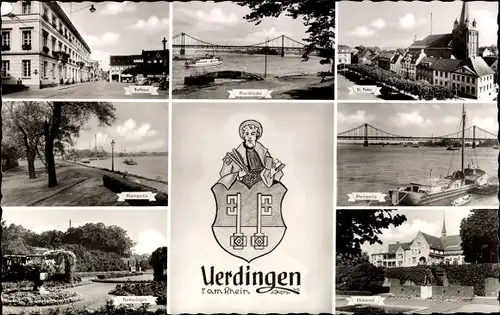 Ak Uerdingen Krefeld am Niederrhein, Rathaus, Wappen, Rhein, Park, Brücke, St. Peter