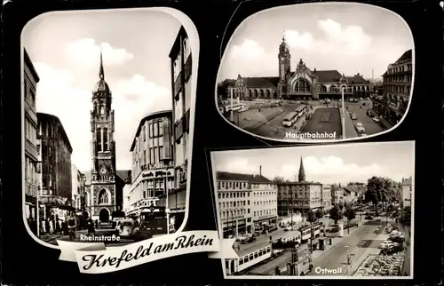 Ak Krefeld am Niederrhein, Rheinstraße, Hauptbahnhof, Ostwall