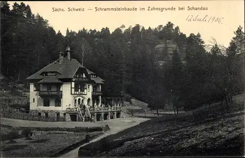 Ak Bad Schandau Sächsische Schweiz, Schrammsteinbaude im Zahnsgrunde