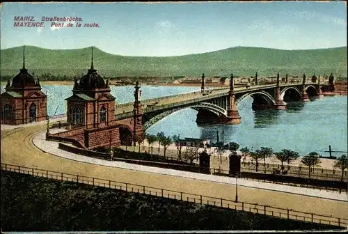 Ak Mainz am Rhein, Straßenbrücke