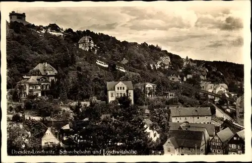 Ak Dresden Loschwitz, Blick auf die Schwebebahn und die Loschwitzhöhe