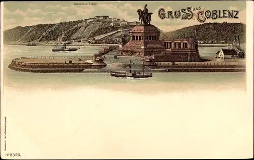 Litho Ehrenbreitstein Koblenz, Kaiser Denkmal, Festung