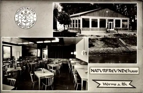 Ak Worms am Rhein, Naturfreundehaus, aussen und innen