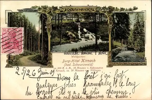 Passepartout Ak Kirnach Sankt Georgen im Schwarzwald, Burg Hotel, Waldpartie