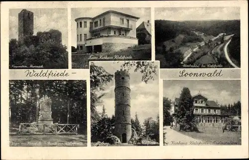 Ak Waldfriede Soonwald Seesbach, Wald und Berghotel, Kurhaus, Koppenstein, Alteburg, Denkmal