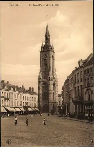 Ak Tournai Wallonien Hennegau, La Grand Place et le Beffroi