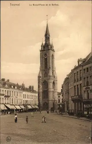 Ak Tournai Wallonien Hennegau, La Grand Place et le Beffroi