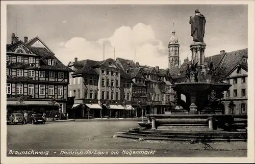 Ak Braunschweig in Niedersachsen, Heinrich der Löwe am Hagenmarkt, Heinrichsbrunnen