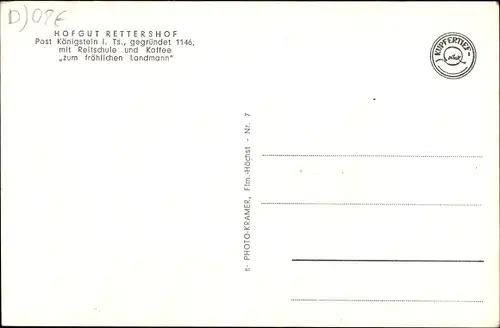 Ak Königstein im Taunus, Hofgut Rettershof, Reitschule, Kaffee zum fröhlichen Landmann