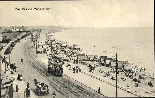 Ak Southend on Sea Essex England, The Parade, Thorpe Bay, Straßenbahn