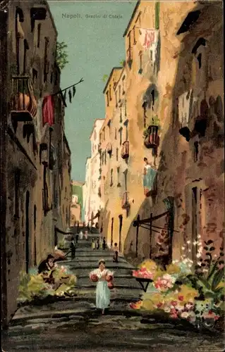 Künstler Ak Napoli Neapel Campania, Gradini di Chiaia, Straßenpartie, Blumen