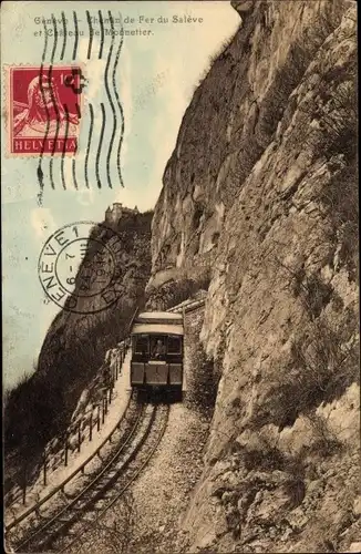 Ak Genève Genf Schweiz, Bergbahn in Fahrt mit Schloss im Hintergrund