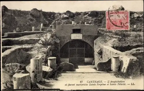 Ak Karthago Tunis Tunesien, Carthage, L'Amphitheatre ou furent martysiries Sainte Perpitue