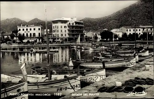 Ak Mallorca Balearische Inseln, Puerto Pollensa, Sicht über Hafen, Boote, Häuser