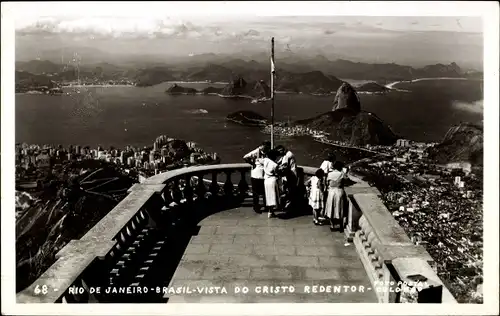 Ak Rio de Janeiro Brasilien, Vista do Cristo Redentor, Aussichtsterasse, Touristen, Panorama