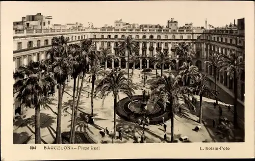 Ak Barcelona Katalonien Spanien, Plaza Real, Platz, Palmen, Brunnen