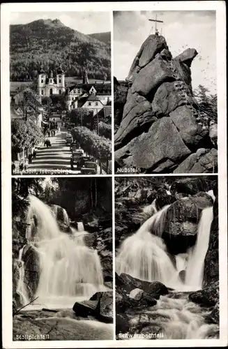 Ak Hejnice Haindorf Region Reichenberg, Nußstein, Stollpichfall, Schwarzbachfall