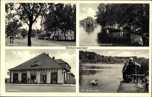 Ak Birkenwerder in Brandenburg, Rathaus, Bahnhof, Briese, Schwanenhaus, Boddensee