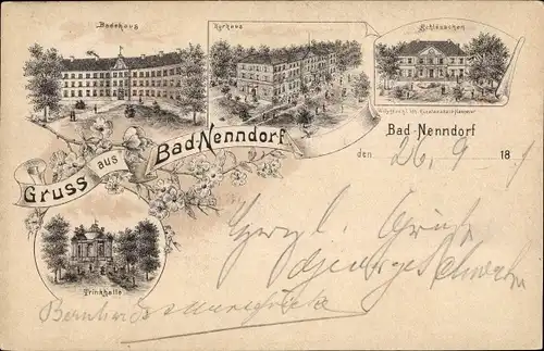 Ak Bad Nenndorf an der Weser, Badehaus, Kurhaus, Schlösschen, Trinkhalle