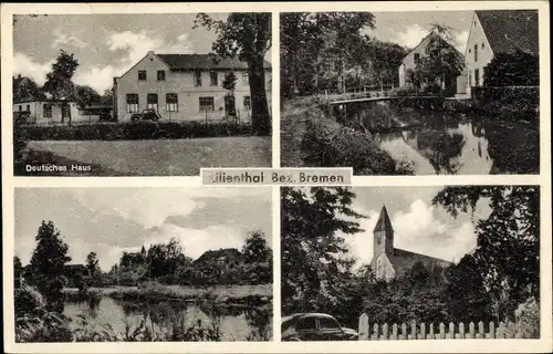 Ak Lilienthal Osterholz Bremen, Deutsches Haus, Kirche, Wasseransicht