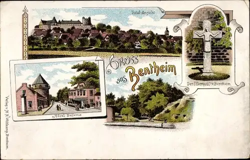 Litho Bad Bentheim in Niedersachsen, Gesamtansicht, Herrgott, Hotel Bellevue