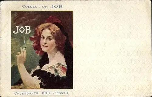Künstler Ak Gervais, P., Collection Job, Calendrier 1910, Dame mit Zigarette, Portrait