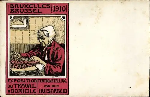 Litho Bruxelles Brüssel, Exposition du Travail a Domicile 1910, Huisarbeid, Klöpplerin